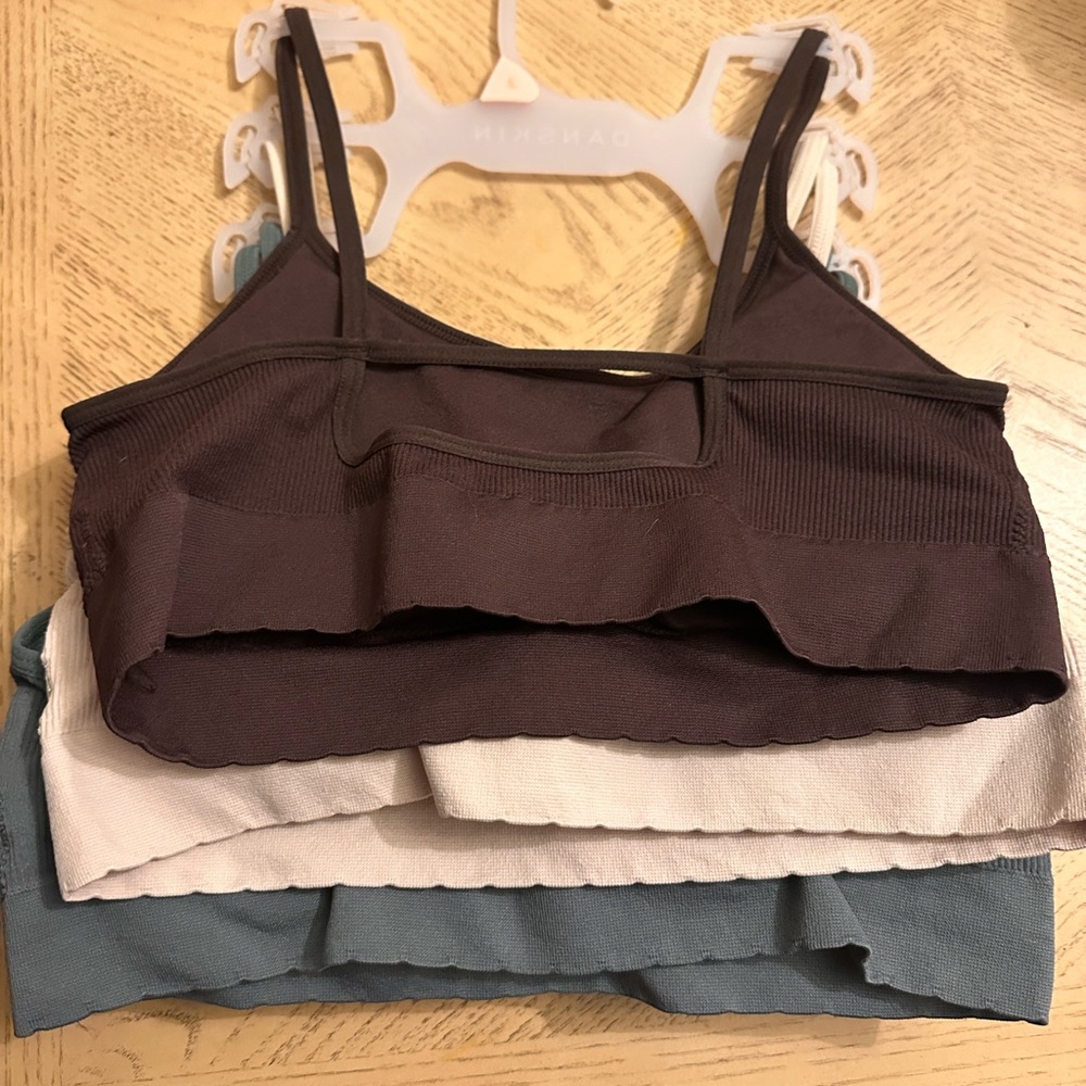 Danskin Ribbed Seamless Bralette Set — Green, Cream, Brown - Picture 2 of 4